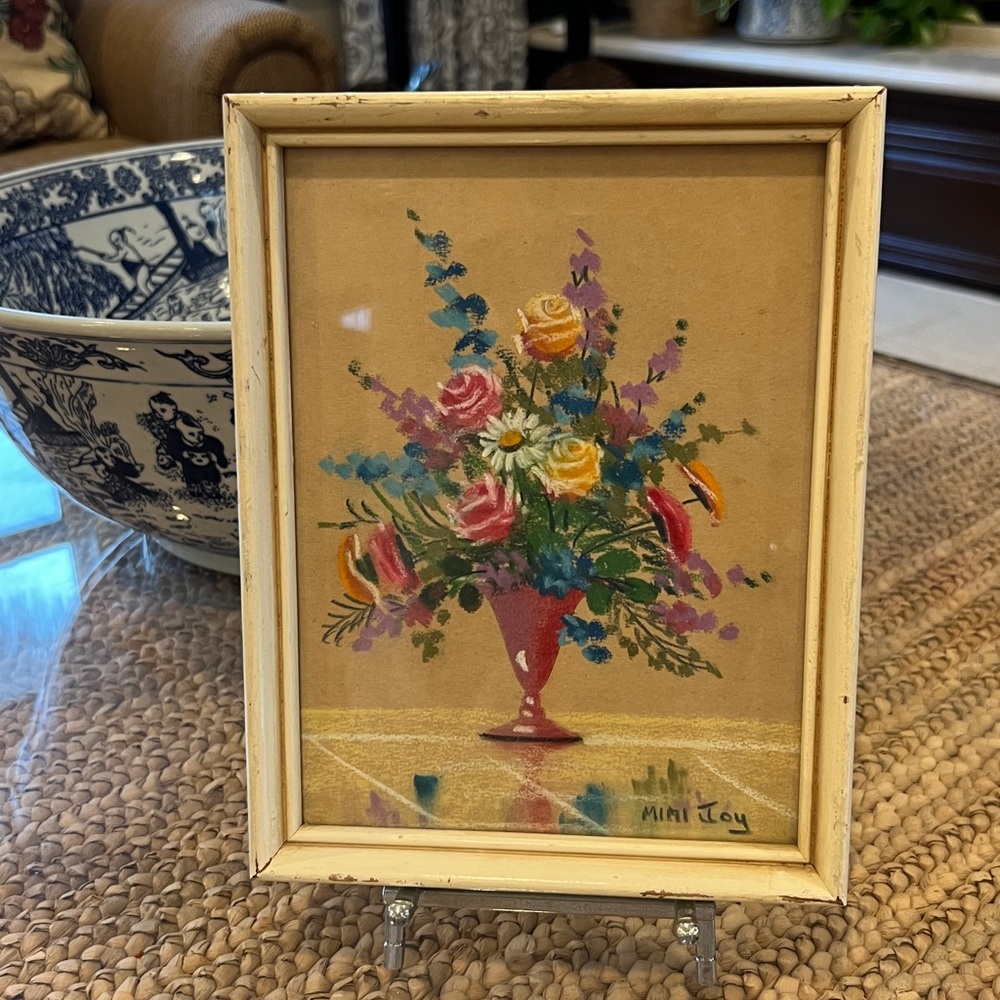 Mimi Joy Mabel C Heyde Original Pastel Floral 1940 Vintage Collectible Painting